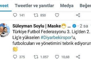 Bakan Soylu şampiyon Diyarbekirspor’u tebrik etti