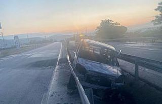 Bariyerlere çarpan otomobil alev alev yandı