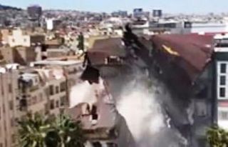 Binanın yıkılma anı korkuttu