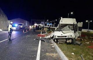 Hayvanları taşıyan minibüs refüje çıkıp aydınlatma...