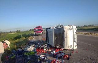Kamyonet devrildi, sebze ve meyveler yola saçıldı