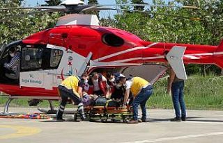 Ormanda kestiği ağaç üzerine düşen şahıs ambulans...