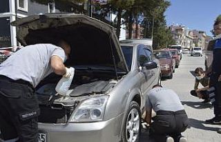 Otomobilin motoruna sıkışan kedi kurtarıldı