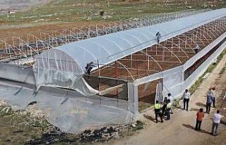 Seraları zarar gören çiftçiye sera naylonu yardımı
