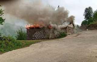 Yıldırım düşen evde yangın çıktı