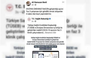 ERÜ Covid-19 aşısı için gönüllü arıyor