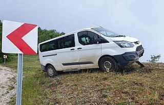 Kontrolden çıkan ticari araç toprak tepeciğe çarparak...