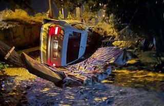 Otomobil bahçeye uçtu: 2 yaralı