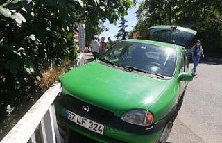 Otomobil köprü korkuluğuna çarptı