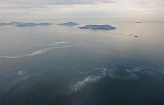 Sahilden adalara uzanan müsilaj tabakası drone ile...