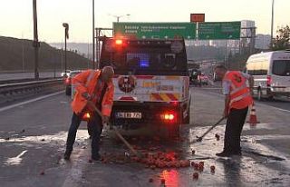 TEM Otoyolu’nda sebze yüklü kamyon devrildi: 3...