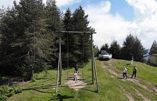 Tepeye kurulan salıncak ilgi odağı oldu