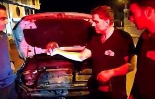 Aracın motor bölümüne giren kediyi polis sahiplendi