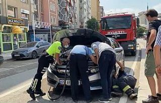 Aracın motor kısmına giren kedi çıkartılamadı