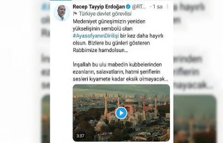 Cumhurbaşkanı Erdoğan’dan Ayasofya paylaşımı