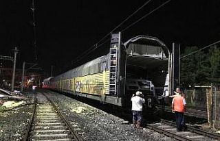Elektrik direkleri tren vagonlarının üstüne devrildi