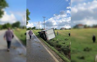 Köpeğe çarpmamak isterken kamyoneti devirdi