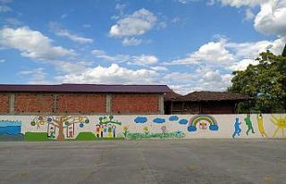 Okul duvarını renklendirdi