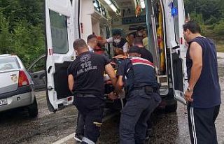 Virajı alamayan otomobil karşı şeride geçerek...