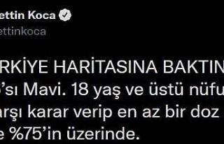 Bakan Koca 26 ilin aşı haritasında maviye döndüğünü...