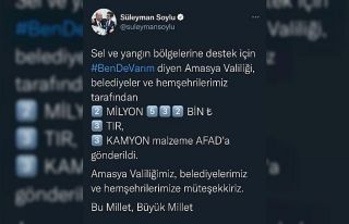 Bakan Soylu’dan Amasyalılara yardım teşekkürü