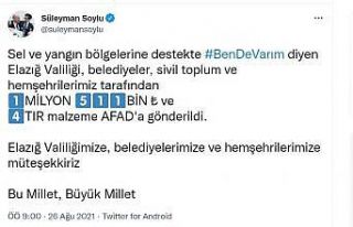 Elazığ’dan sel ve yangın bölgelerine 1 milyon...