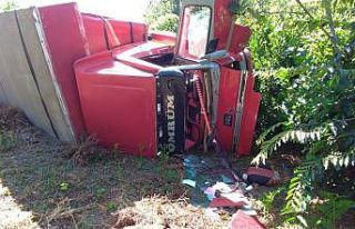 Fren sistemi kilitlenen tır, şarampole uçtu