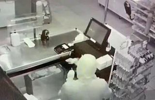 İş yerindeki kapüşonlu hırsız güvenlik kamerasına...