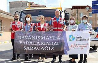 İzmit Belediyesinin yardım kamyonu sel bölgesine...