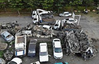 Kamp alanı olarak kullanılan alan araç mezarlığına...