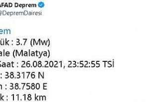 Malatya’da 3.7 büyüklüğünde deprem