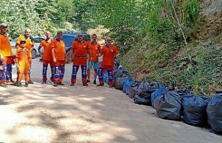 Ormandaki cam şişeleri topladılar