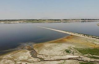 Suların çekilmesiyle ortaya çıkan demir yolu,...