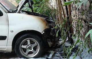 Tutuşan kuru otlar hafif ticari aracı yaktı