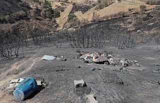 Yangında samanları ve arı kovanları küle dönen...