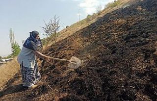 Yaşlı kadın evine yaklaşan ot yangınına böyle...