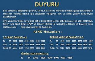 Zonguldak Valiliği sel afeti nedeniyle yardım kampanyası...