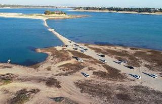 Barajın suları çekildi, adaya yürüyerek gittiler