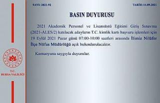 Bursa Valiliği duyurdu