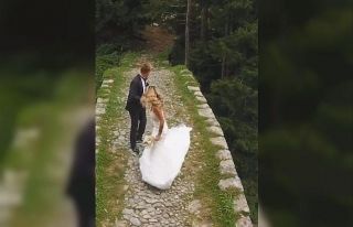 Köpeğin kovaladığı gelin ve damadın zor anları