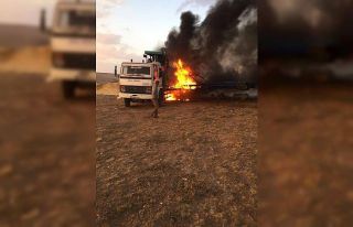 Saman pres makinesi alev alev yandı