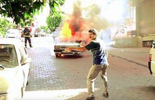 Alev topuna dönen otomobilin freni boşalınca panik...