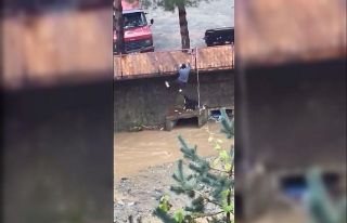 Dere yatağında mahsur kalan köpeği vatandaşlar...