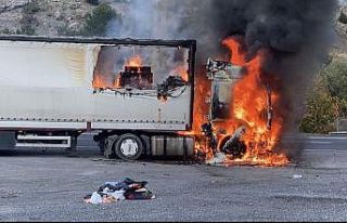 Adana’da seyir halindeki tır alev alev yandı