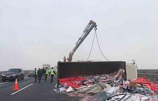 Kuzey Marmara otoyolunda kamyon yola devrildi, zincirleme...