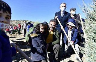 Milli Ağaçlandırma Günü’nde öğrenciler fidanları...