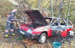 Park halindeki otomobil yangında kullanılamaz hale...