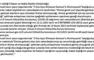 Samsun Valiliği’nden “2 doz aşısı olmayan...