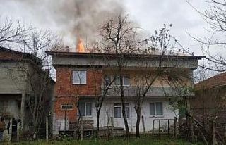 Zonguldak’ta iki katlı köy evinin çatısında...