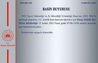 Bursa’da Nilüfer İlçe Nüfus Müdürlüğü pazar...